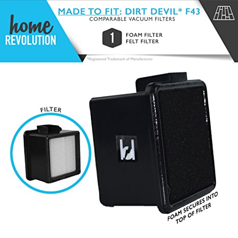 Dirt Devil F43 Home Revolution Brand Replacement Filter and Foam; Made To Fit Dirt Devil EasyLite Cyclonic Vacuum Cleaner models; Compare to Dirt Devil Part # 2PY1105000 and 1PY1106000 (1)