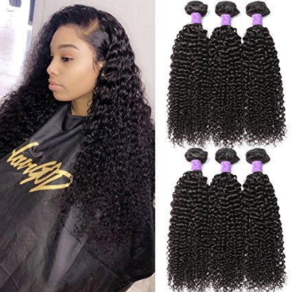 Hermosa Brazilian Curly Hair 3 Bundles Double Weft Curly Weave Human Hair Bundles 10A Unprocessed Brazilian Virgin Hair Black Color 14 16 18inch