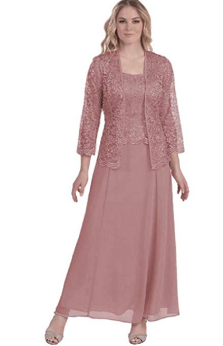 Womens Long Mother of The Bride Evening Formal Lace Dress with Jacket