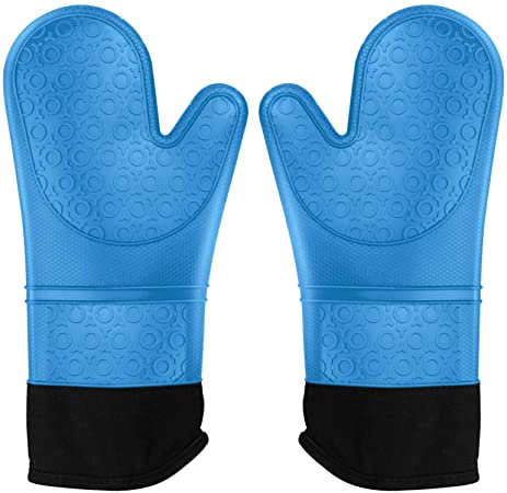 Extra Long 14.7 Inch Oven Mitts, Heat Resistant Silicone Pot Holders with Quilted Liner, Soft Flexible Oven Gloves 1 Pair, Kitchen Cooking Baking Mitts