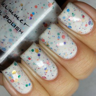 Oh Splat White Glitter Nail Polish with Rainbow Glitters- 0.5 oz Full Sized Bottle