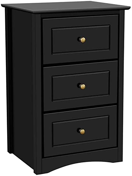 Yaheetech Tall Bedside Table Nightstand with 3 Drawers - End Side Sofa Table Storage Cabinet for Bedroom Black