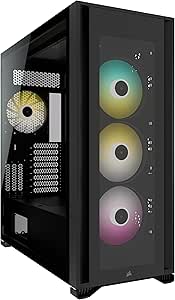 Corsair iCUE 7000X RGB Boîtier Intelligent PC ATX Grande Tour (Trois Panneaux en Verre Trempé, Quatre Ventilateurs RGB de 140 mm Inclus, Gestion des Câbles Facilement, Vaste Espace Interne) Noir