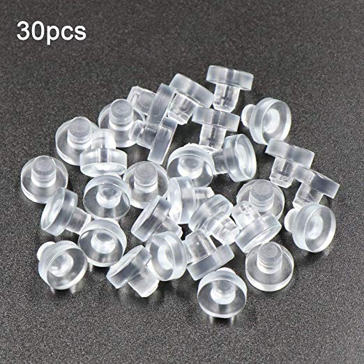 30 pcs Glass Top Table Bumpers with Stem, Clear Rubber Grippers, Patio Table Spacers, for 1/4 Inch Hole