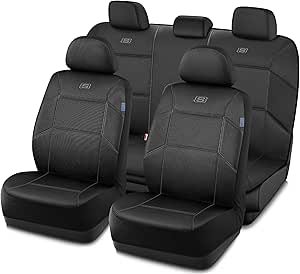 Skechers Work Car Seat Covers, 5-Times Stronger Built-in Webbing Seat Cover Full Set, Mesh Fabric Seat Cover for Car, Airbag Compatible, Automotive Comfort for Most Cars, Trucks, SUVs (Black,Full Set)