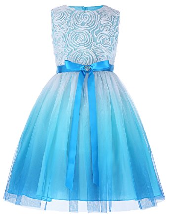 GRACE KARIN Girls Sleeveless Rose Princess Party Dresses With Ribbon