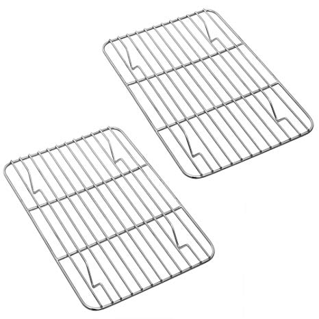 P&P CHEF Baking Rack & Cooling Rack Pack of 2, Stainless Steel Made for Cooking Baking Roasting Grilling Drying, Rectangle 8.6'' x 6.2'' x0.6'', Fits Small Toaster Oven, Oven & Dishwasher Safe