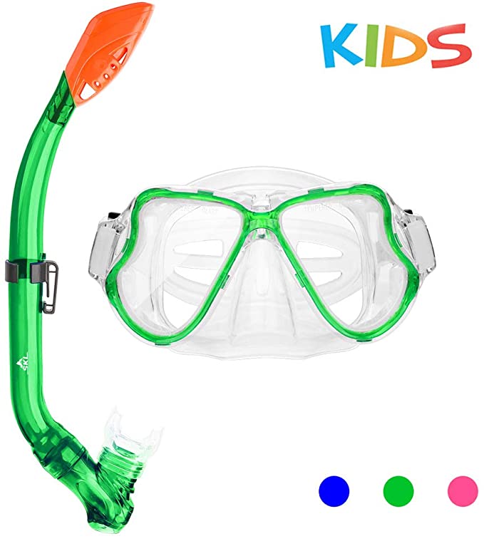 SKL Kids Snorkel Set Dry Top Snorkel Mask Snorkeling Gear Anti-Fog Anti-Leak Scuba Diving Mask and Snorkel Set for Children, Boys, Girls, Youth, Junior Aged 6-15