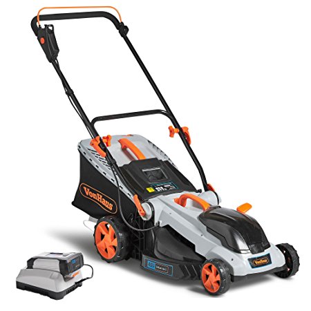 VonHaus 40V Max.16-Inch Cordless Lawn Mower Kit with 6 Level Adjustable Cutting Heights, 4.0Ah Lithium-Ion Battery and Charger Kit Included