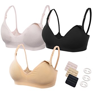 HOFISH Women's Wireless Deep V Push Up Nursing Bra 3PCS With Bra Clips&Extenders