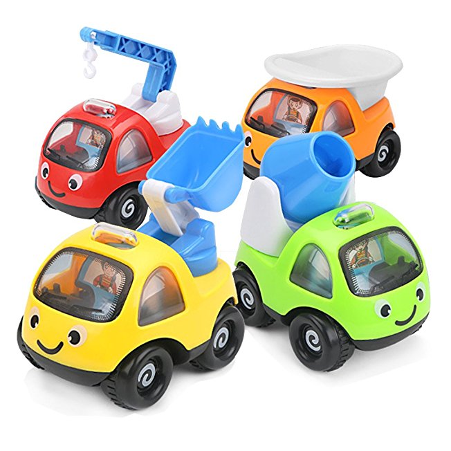 Jellydog Toy Inertia Toy Cars, Cute Cartoon Construction Truck Set, Crane Excavator Mixer Dump Vehicles Playset, Preschool Learning for Kids, 4 Pcs/Set