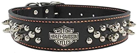 HARLEY-DAVIDSON 1.5 in. Adjustable Double Row Spiked Leather Dog Collar - Black