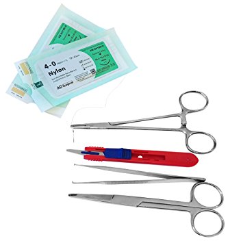 Suturing Instrument Kit (Scalpel, Mayo Suture Holder/Driver, Forceps/Pickups, Scissors, 2x Nylon 4/5) -- Your Design Medical
