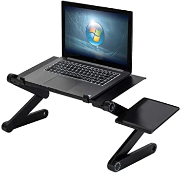 veryke Laptop Stand Desk Height Adjustable Folding Laptop Table Computer Stand Bed Lap Desk with CPU Cooling Fans and Mouse pad for Bed Sofa Couch Writing Reading Studying