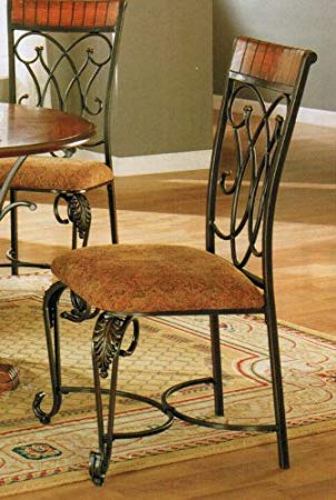 Set of 2 Brown Wrought Iron Metal Dining Chair/Chairs w/Cushion Seats