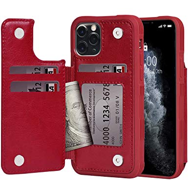 Arae Case for iPhone 11 pro max PU Leather Wallet Case with Card Pockets Back Flip Cover for iPhone 11 pro max 2019 6.5 inch (Wine red)