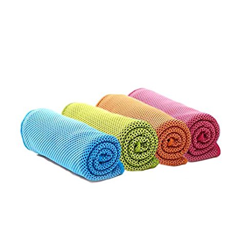 [4 Packs] Cooling Towel (40"x 12"), Ice Towel, Microfiber Towel, Soft Breathable Chilly Towel for Yoga, Sport, Gym, Workout ,Camping, Fitness, Running, Workout & More Activities, U-pick
