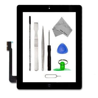 IPAD 3 BLACK Digitizer Touch Screen Front Display Glass Assembly - Includes Home Button and flex   Camera Holder   Pre Installed Adhesive Stickers and Professional Tool kit for easy installation now also incl. Bezel Frame