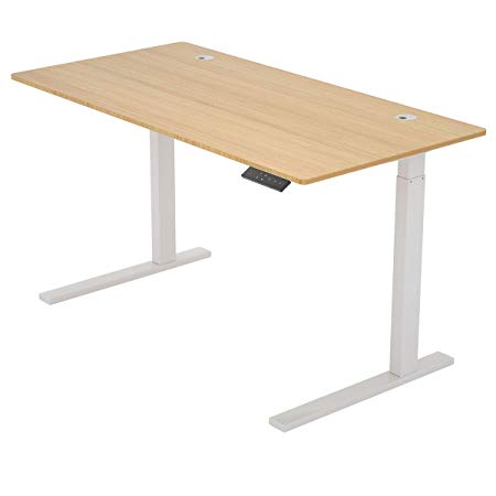 ZHU CHUANG Height Adjustable Desk Electric Standing Desk Stand up Desk Home Office Desk Dual Motor Natural Color 100% Solid Bamboo (72" Rectangle, Desktop and Frame)