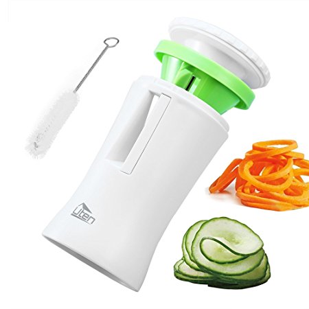 Vegetable Slicer,(Uten)Hand Held Vegetable Spiralizer With Free Cleaning Brush, Best Vegetable Salad & Spaghetti Maker For Low Carb, Food Grade ABS  BPA Free Material Vegetable Spiral Slicer Vegetable Cutter [Green/White,1 Pack]