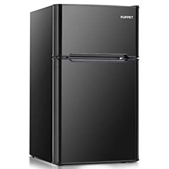 Kuppet Compact Refrigerator Mini Refrigerator for Dorm,Garage, Camper, Basement or Office, Double Door Refrigerator and Freezer, 3.2 Cu.Ft, Black