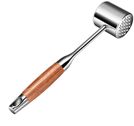 Cosaving Meat Tenderizer Tool - Meat Mallet Hammer 304 Stainless Steel - Heavy Meat Pounder Dual Sided with Wood Handle for Tenderizing Flattening Beef, Chicken, Pork