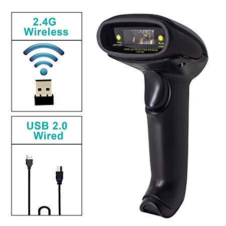 Alacrity 2040LA Laser Wireless Barcode Scanner, USB2.0 Wired & 2.4GHz Wireless Handheld Barcode Reader for Computer Laptop POS