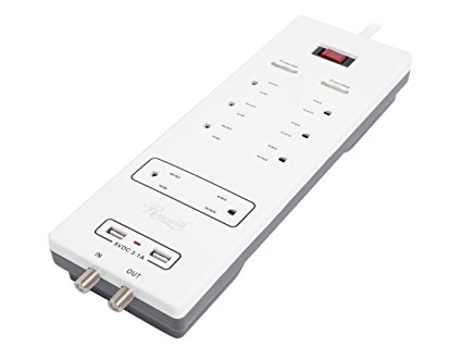 Rosewill RHSP-15001 8-Outlet Surge Protector, Fireproof 2300 Joules Power Surge Protection With 6-Foot Cord And 2-Port 3.1A USB Charger, ETL Listed White