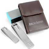 Nail Clippers Set of 2 Stainless Steel for Both Male and Female Including a Bonus Storage Wallet and Nail Block by Bodest - Wide Opening and Sharp Blades For Fingernails and Toenails