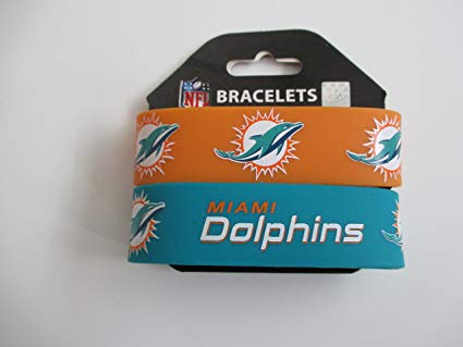 NFL Miami Dolphins Sports Team Logo Fashion Wear Rubber Wrist Band Set Of 2