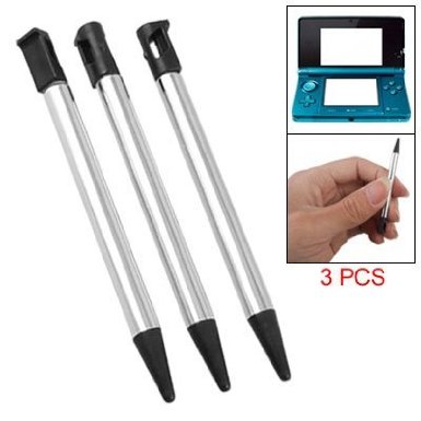 3 Pcs Silver Tone Black Plastic Stylus for Nintendo 3DS