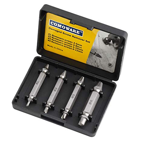 Damaged Screw Extractor Set- 4 Pcs Tungsten Carbide Tip Stripped Remover Kit by COMOWARE