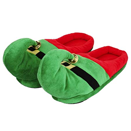 Kintaz Unisex Plush Cotton Home Slippers Winter Warm Indoor Elf Christmas Slippers Shoes (XL, Green)
