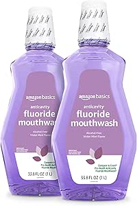 Amazon Basics Anticavity Fluoride Mouthwash, Alcohol Free, Violet Mint, 1 Liter, 33.8 Fluid Ounces, 2-Pack (Previously Solimo)