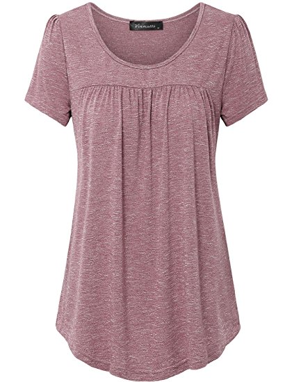 Vinmatto Women's Scoop Neck Pleated Blouse Top Tunic Shirt