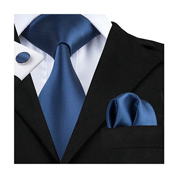 Hi-Tie Classic Blue Woven Silk Tie Necktie Set Wedding Tie For Men