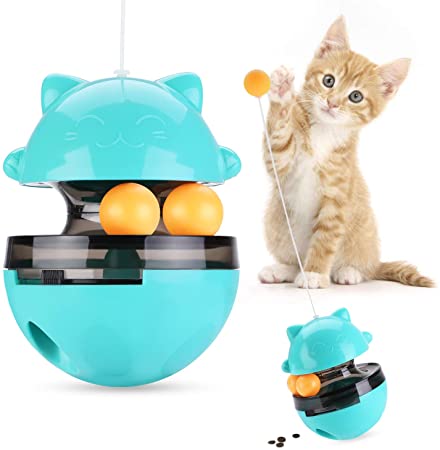 Iokheira Cat Toys, Interactive Toys for Indoor Cats, Cat ball toys with Adjustable Opening Food Holes and Two Rolling balls