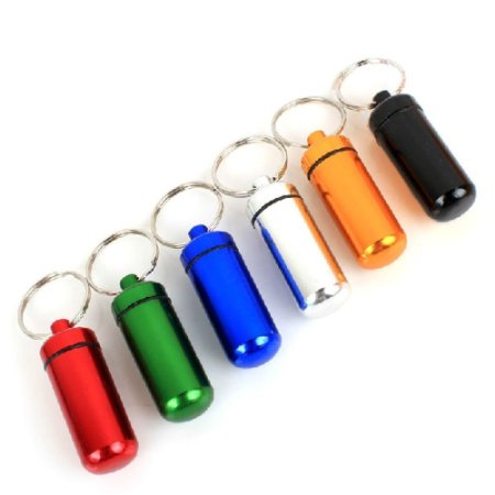 Teensery Waterproof Aluminum Travel Pill Holder Keychain Portable Mini Pill Box Case Bottle Container Color Random