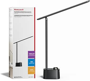 Honeywell Upgraded LED Desk Lamp - H01 Pro Sunturalux™ Foldable Desk Light with USB A C Charging Ports, 3 Color Modes Dimmable Table Lamp for Home Office Reading(Black)