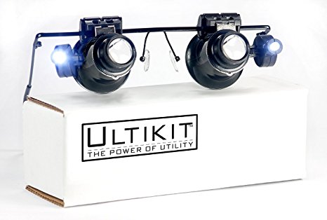 ULTIKIT (TM) Watch Repair Glasses 20x Loupe with 2 LED lights