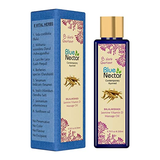 Blue Nectar Ayurvedic Aromatic Bath and Body Massage Oil for Vitamin D absorption (200 ml)