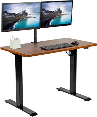VIVO Electric 43 x 24 inch Stand Up Desk | Dark Walnut Table Top, Black Frame, Height Adjustable Standing Workstation with Simple 2 Button Controller (DESK-KIT-B04D)