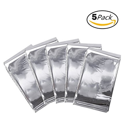 Somine Emergency Blanket (5-Pack)Size 83''X63'', Color Silver Designed with up to 90% Heat Retention.Waterproof, Mylar Thermal Blankets for Backpacking, First Aid Kit, Bug Out Bag