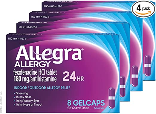 Allegra Allergy 24 Hour Gelcaps 180 mg 8 Count (Pack of 4) Long-Lasting Fast-Acting Antihistamine for Noticeable Relief from Indoor and Outdoor Allergy Symptoms