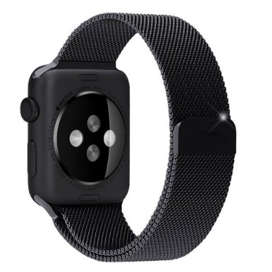 Apple Watch Band Marge Plus Magnetic Closure Clasp Milanese Loop Stainless Steel Mesh Bracelet Strap Replacement Band for Apple Watch Black 42mm