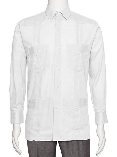 Gentlemens Collection Mens Linen Look Guayabera Shirt - Long Sleeve Cuban Shirt