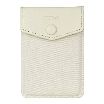 FRIFUN Cell Phone Wallet Ultra-slim Self Adhesive Credit Card Holder Stick on Wallet Cell Phone Leather Wallet For Smartphones RFID Blocking Sleeve Covers Credit Cards (Beige)