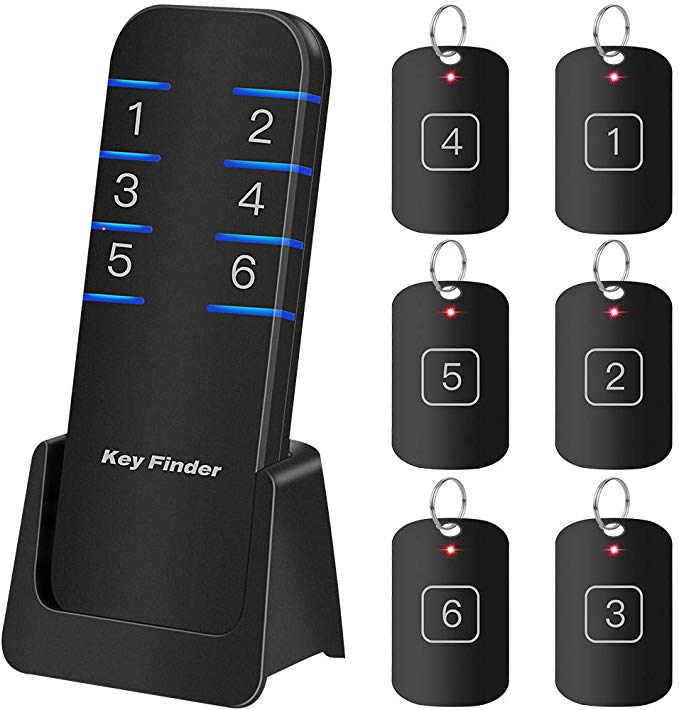 (Upgraded) Item Finder Loud Alarm Key Finder Locator with Replaceable Battery, 130 Feet Wireless Small Device Tracker for TV Remote,Car Key,Luggage,Wallet,Phone (Black)