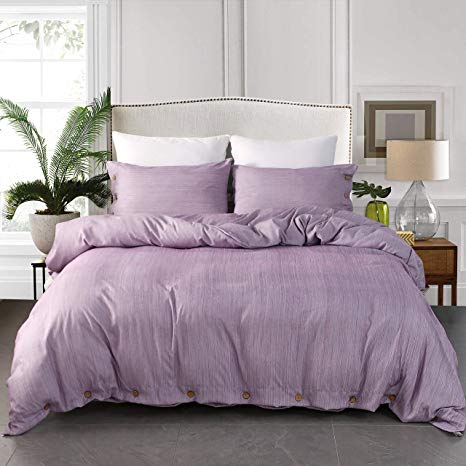 JELLYMONI Purple Duvet Cover Set,3 Piece Luxury Button Bedding Set,Ultra Soft Breathable Hypoallergenic Microfiber, Easy Care,Simple Style,Solid Color Duvet Cover Queen Size(90"x90")(No Comforter)