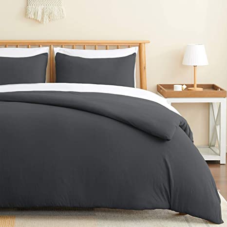 VEEYOO Jersey Knit Cotton Duvet Cover Set King Size - Soft Easy Care Duvet Cover with Zipper Closure and Coner Ties Breathable 100% Jersey Cotton (Charcoal, 1 Duvet Cover 2 Pillowcases)